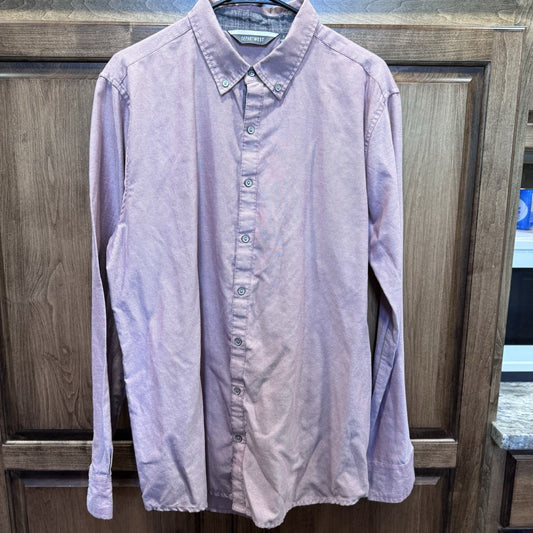 Departwest Long Sleeve Button Down Shirt Red Microcheck Size Large Cotton Blend