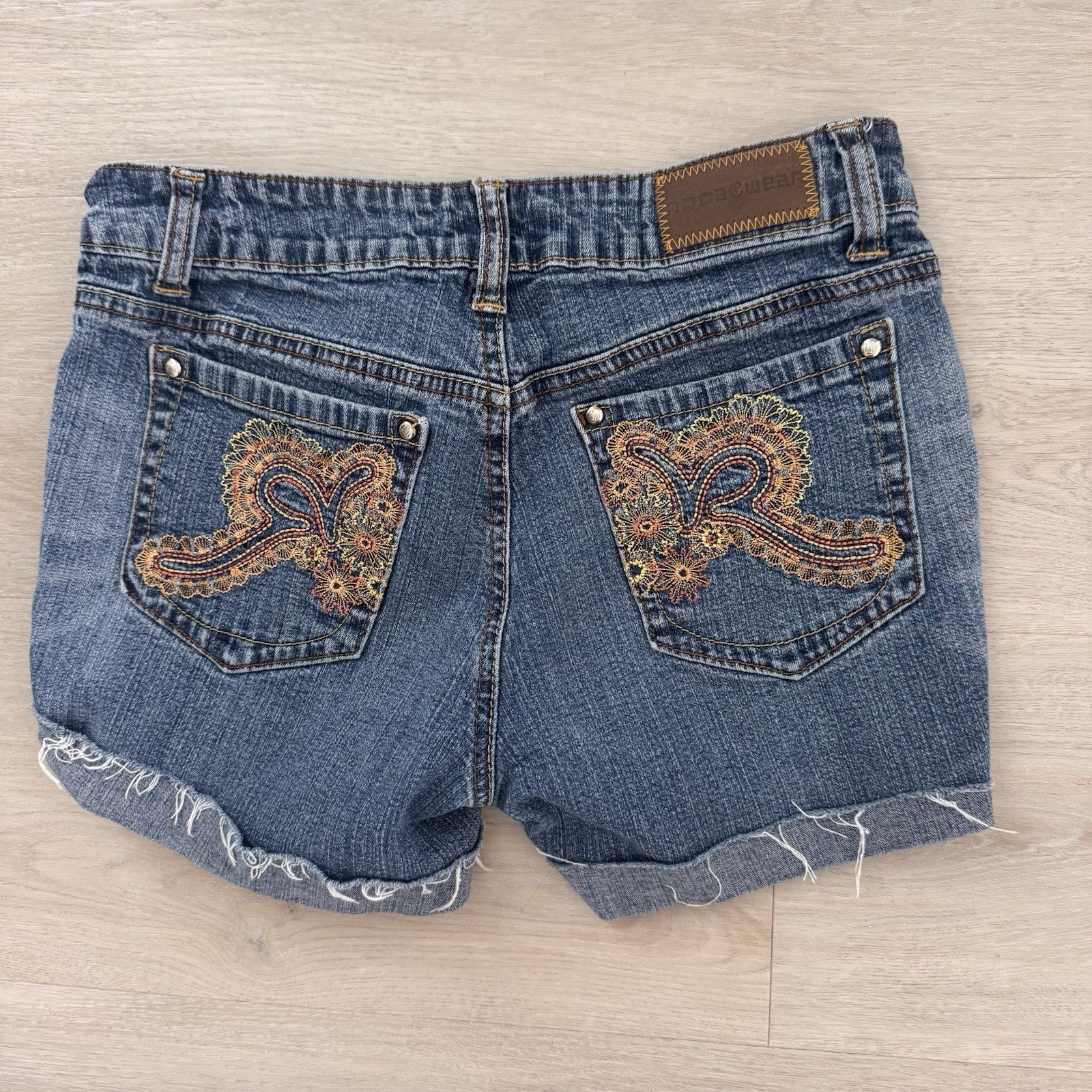 Rocawear Y2K Denim Shorts Sz 5 Low Rise Embroidered Logo Women’s Baddie