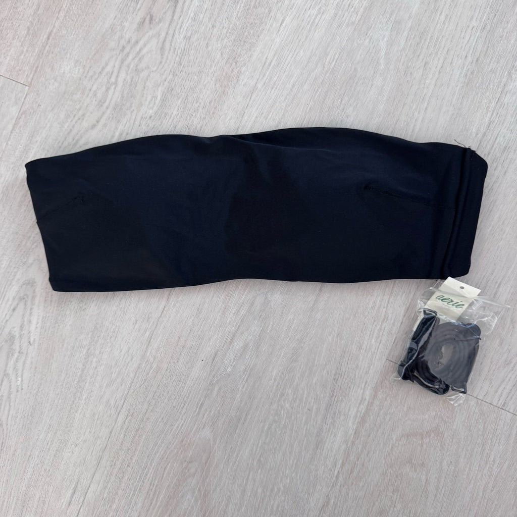 NWT Aerie Black Bandeau Bikini Top Strapless Swimsuit with Removable Straps M