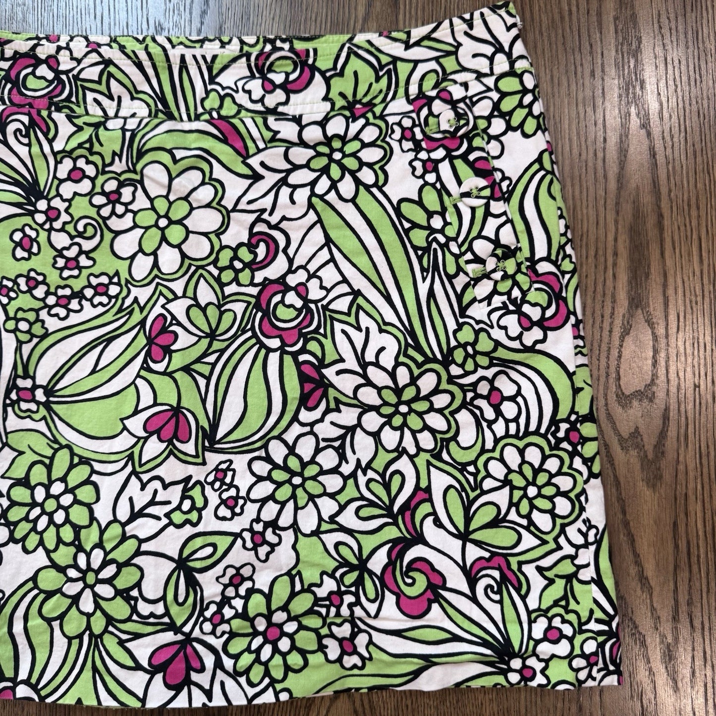 Liz Golf Women’s Floral Skort Size 14 Green Pink White Cotton Stretch