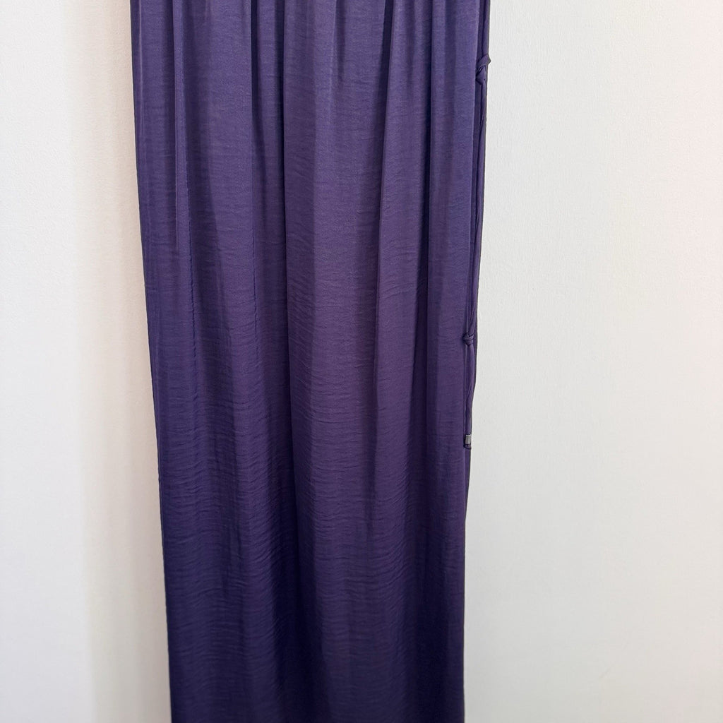 GAP Women's XS Blackberry Purple Pleated Sleeveless Maxi Dress Side Slits Plum