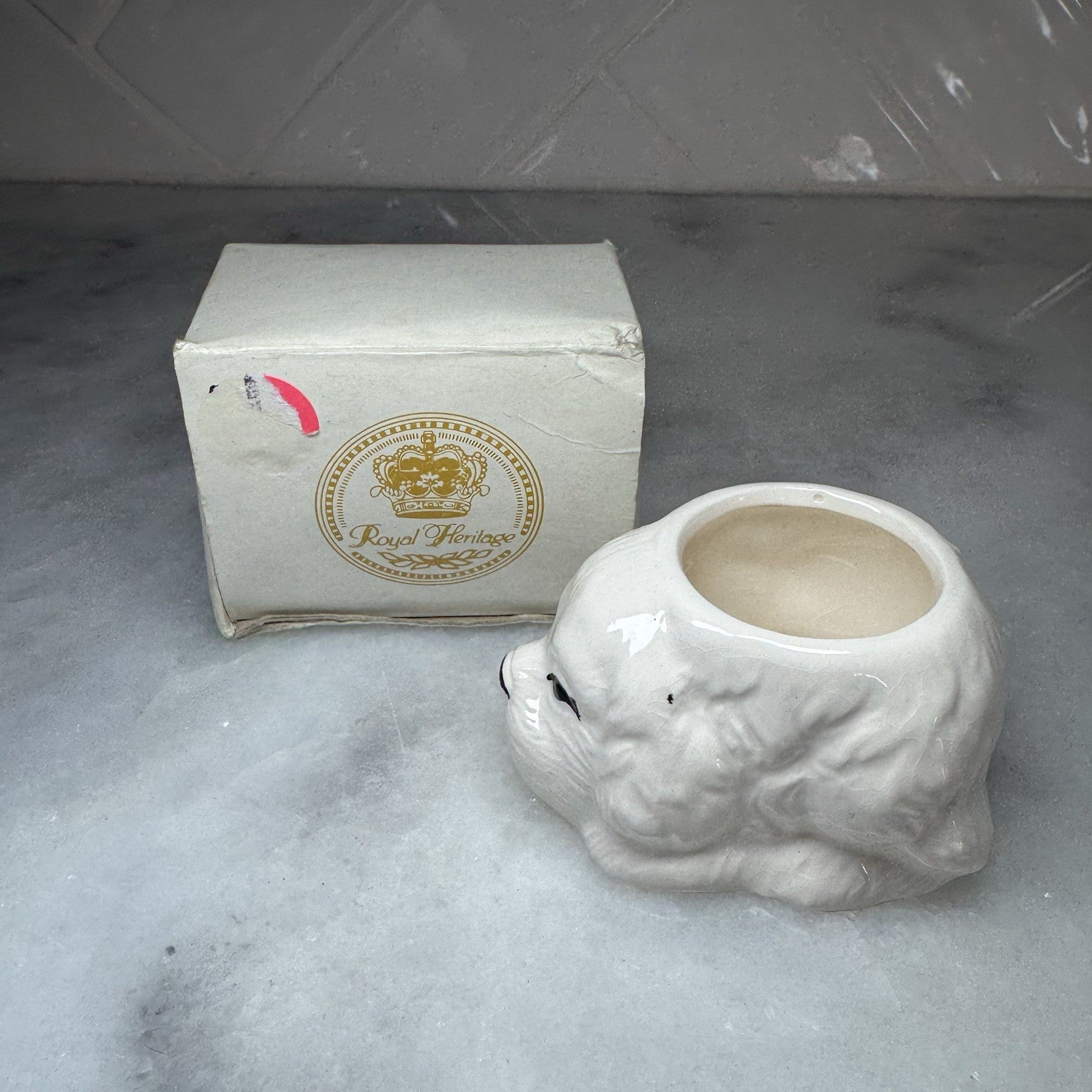 Royal Heritage White Poodle Dog Planter Vase Ceramic Puppy Decor With Box Candle