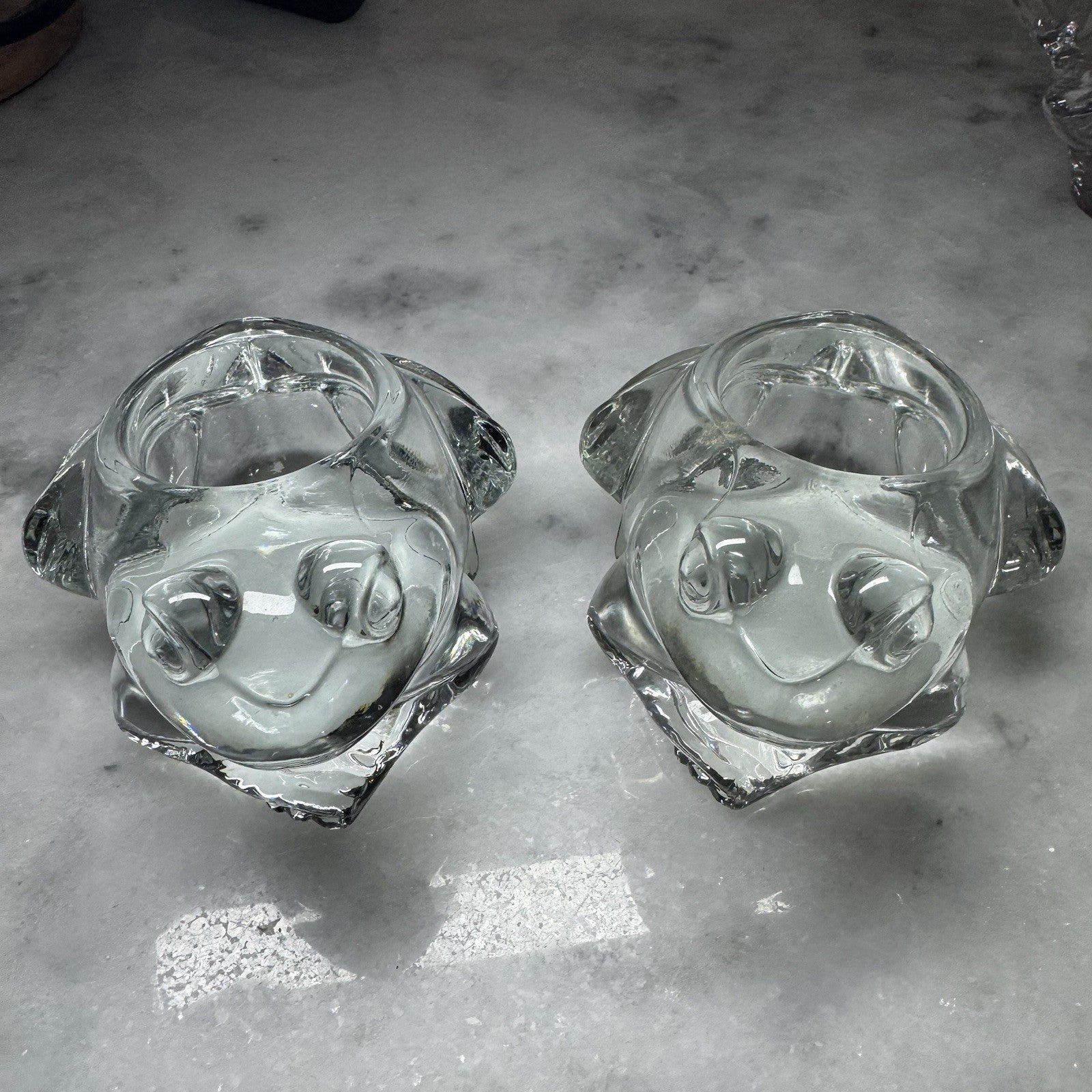 Vintage Clear Art Glass Candle Holder Set Abstract Modern Decor 4pc