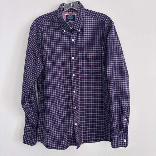 Charles Tyrwhitt Slim Fit Non-Iron Shirt Mens M Blue Pink Check Cotton 