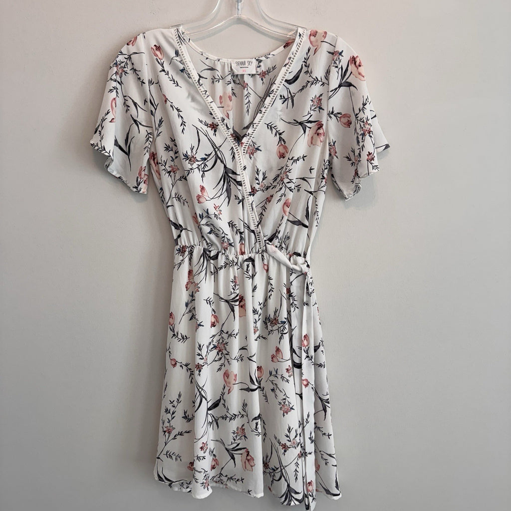 Sienna Sky Floral Wrap Dress XS White Pink Boho Summer Mini Women’s Boutique