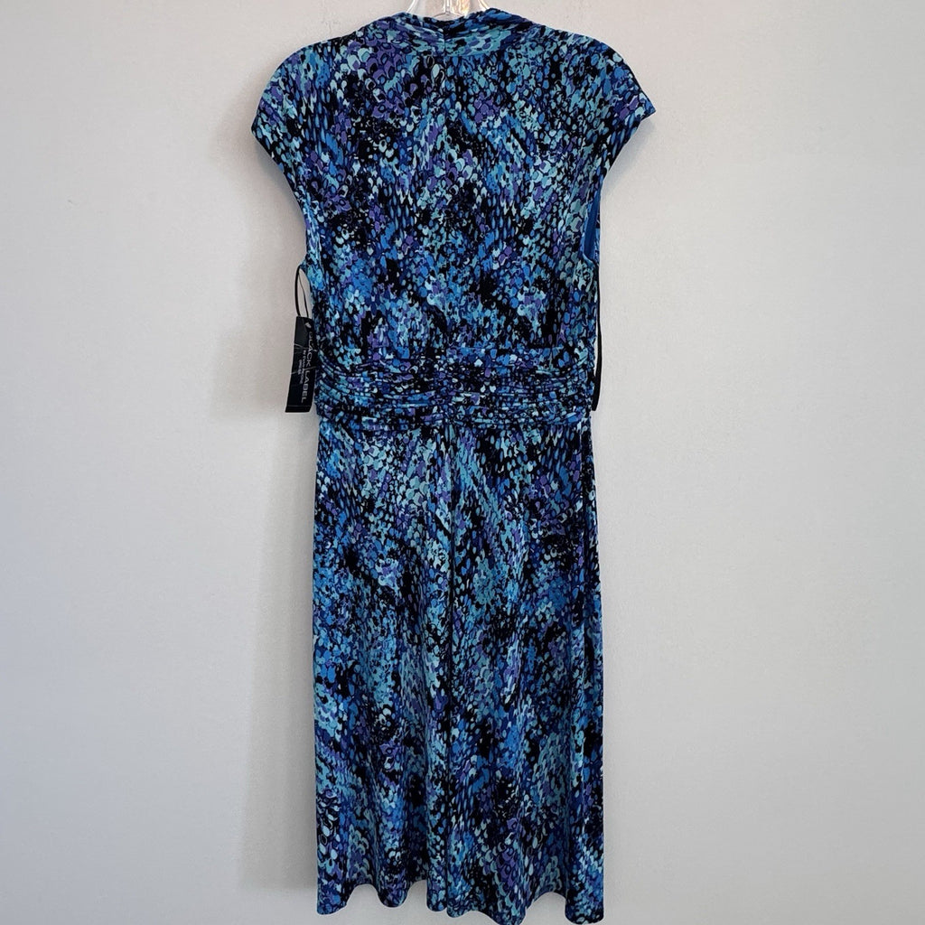 BLACK LABEL by EVAN PICONE Womens Sheath Dress Blue Abstract Ruched Waist Sz 10