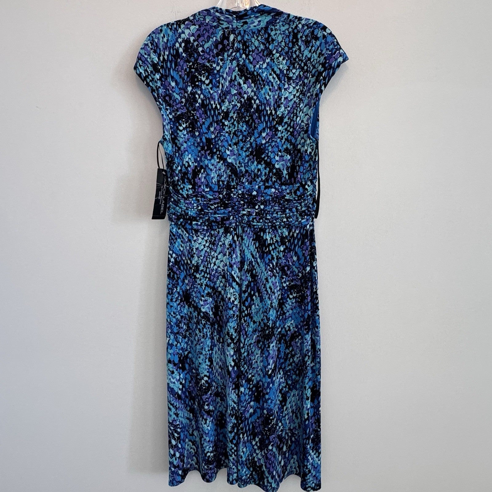 BLACK LABEL by EVAN PICONE Womens Sheath Dress Blue Abstract Ruched Waist Sz 10