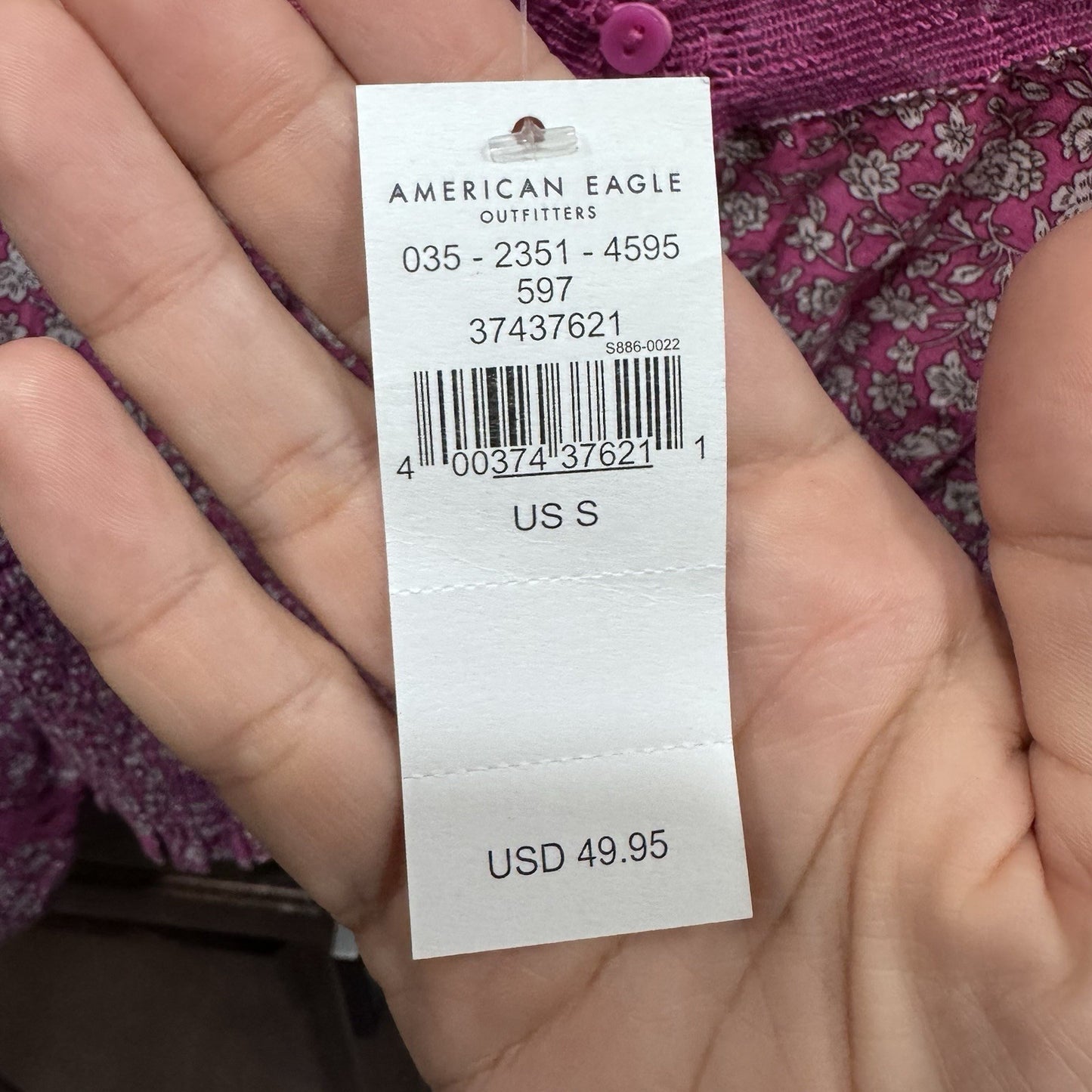 American Eagle Pink Floral Smocked Long Sleeve Crop Top Women’s Size Small NWT