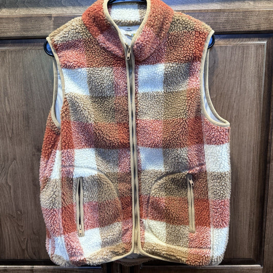 ENTRO Womens L Vest Red Plaid Zip Up Sleeveless Fleece Lined Pockets