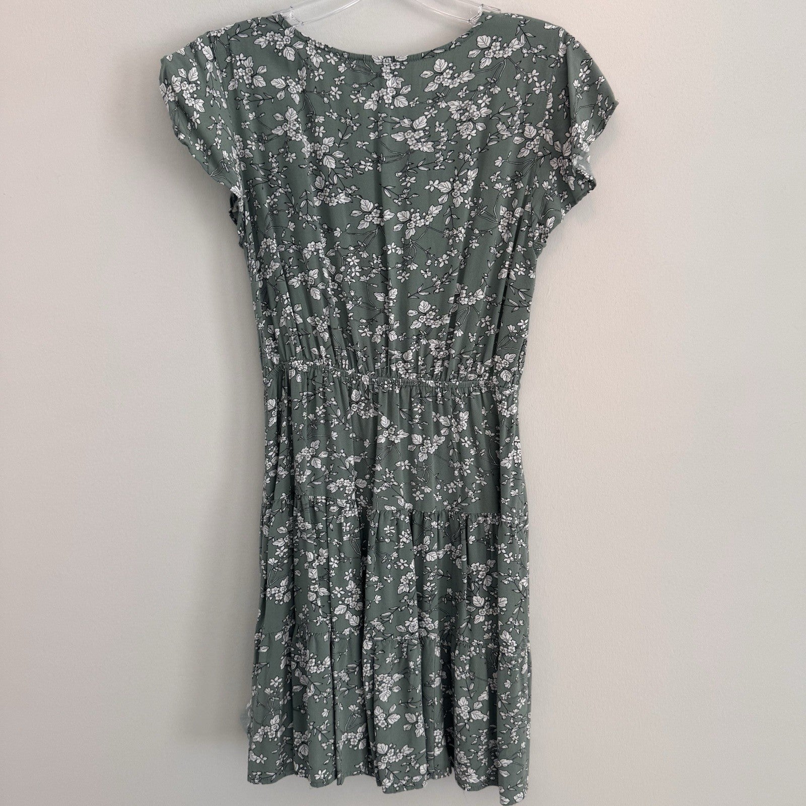 Dotti Floral Tiered Mini Dress Green Boho Cottagecore Women’s 8