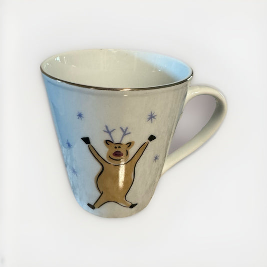 Merry Brite Ceramic Merry Christmas Reindeer Coffee Tea Hot Cocoa Mug Cup