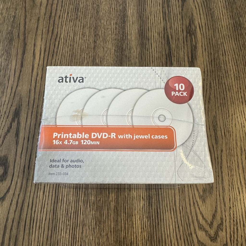 ATIVA DVD-R disc 10 Pk +Jewel Cases Slim  16x 4.7GB Factory Seal 