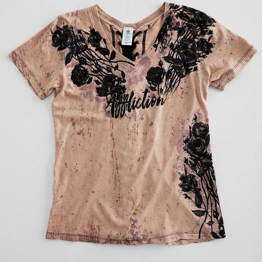 Affliction Provo V-Neck T-Shirt Large vintage other rhinestones and tie