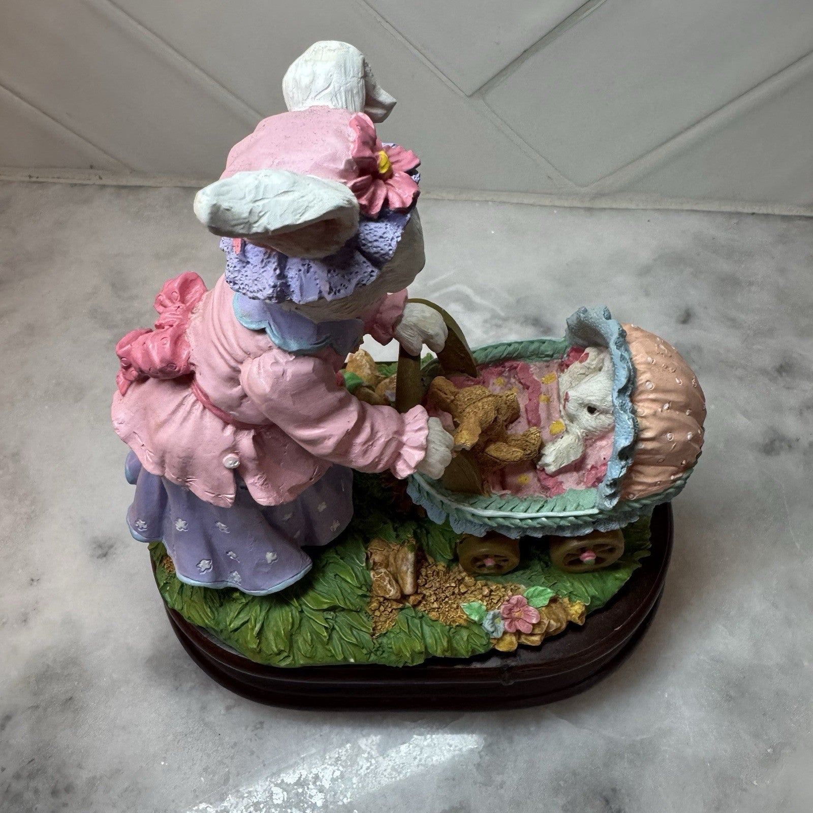 Vintage Easter Bunny Figurine Baby Carriage Spring Decor Resin Collectible