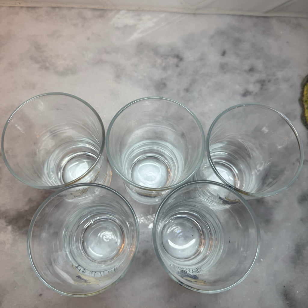 Pottery Barn Reindeer Glasses Set of 5 Footed 5.5" Tumblers Christmas vintage