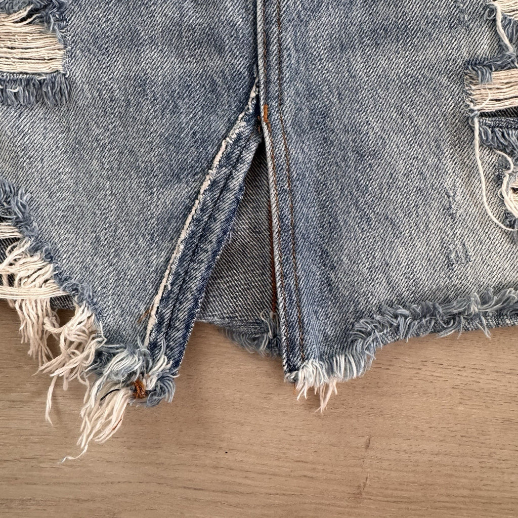 Free People We The Free Distressed Denim Skirt 27 Raw Hem Y2K Women’s