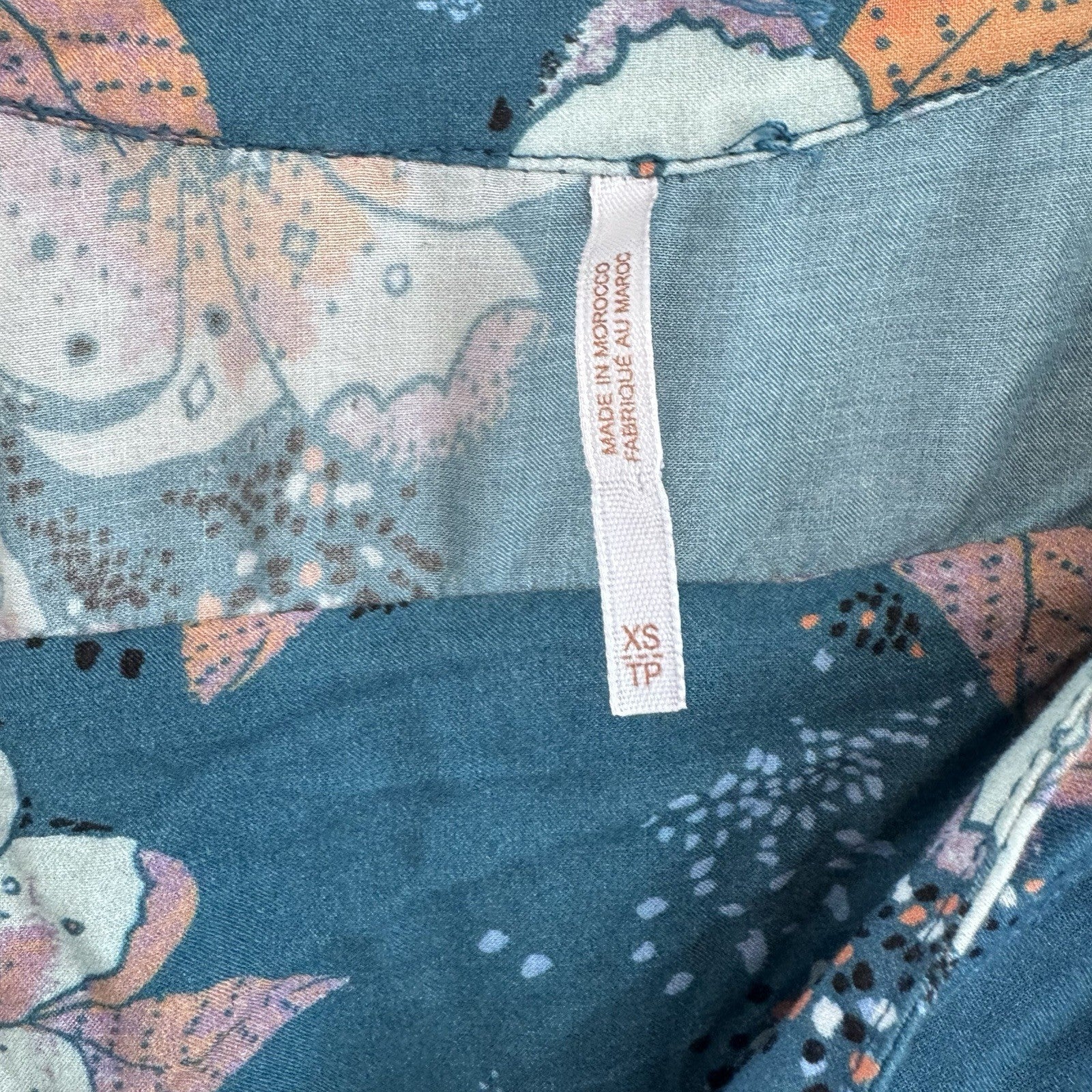 Free People We The Free XS Blue Floral Boho Mini Dress Bell Sleeve Rayon Womens