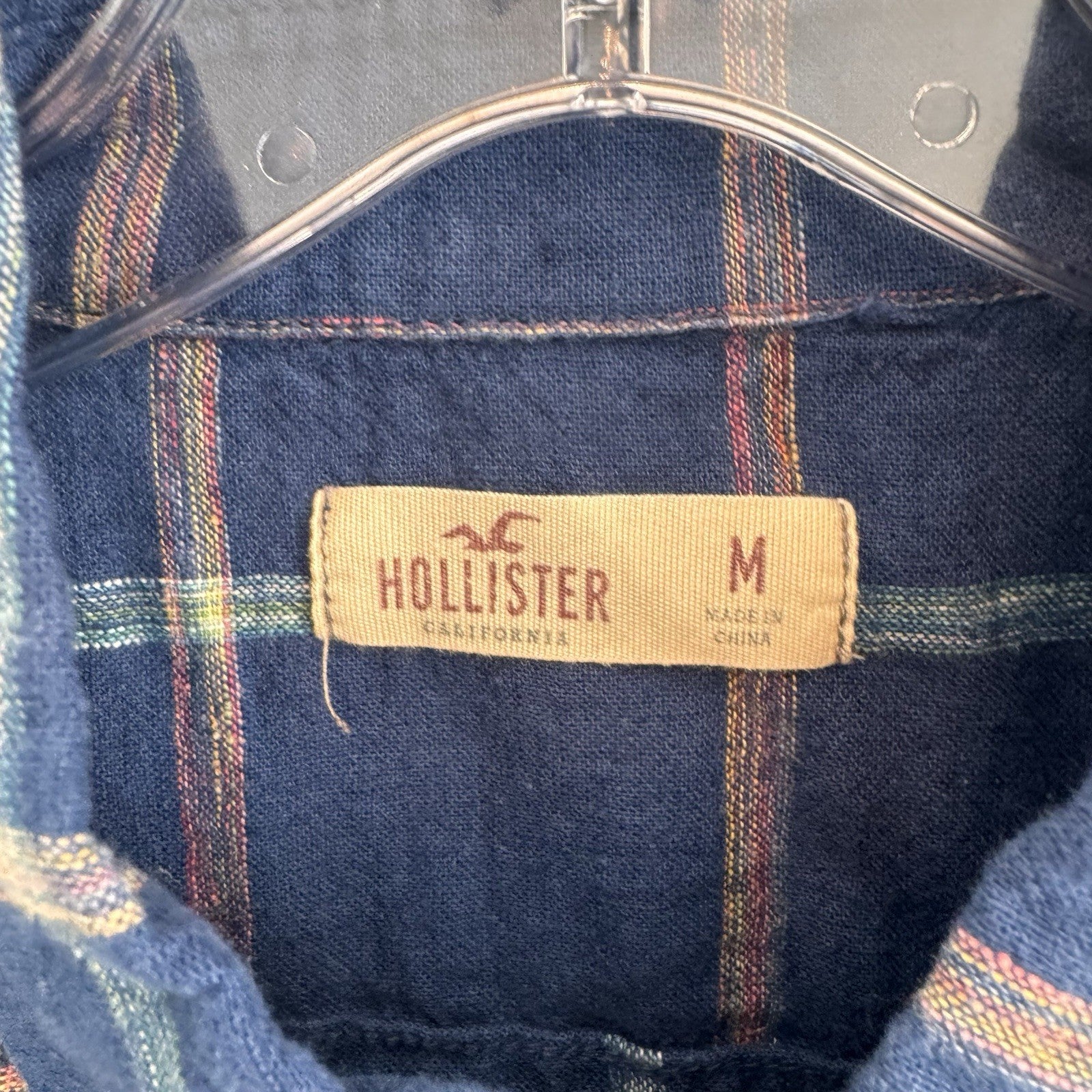 Hollister Plaid Button Down Shirt Mens M Blue Cotton Blend Short Sleeve Casual 
