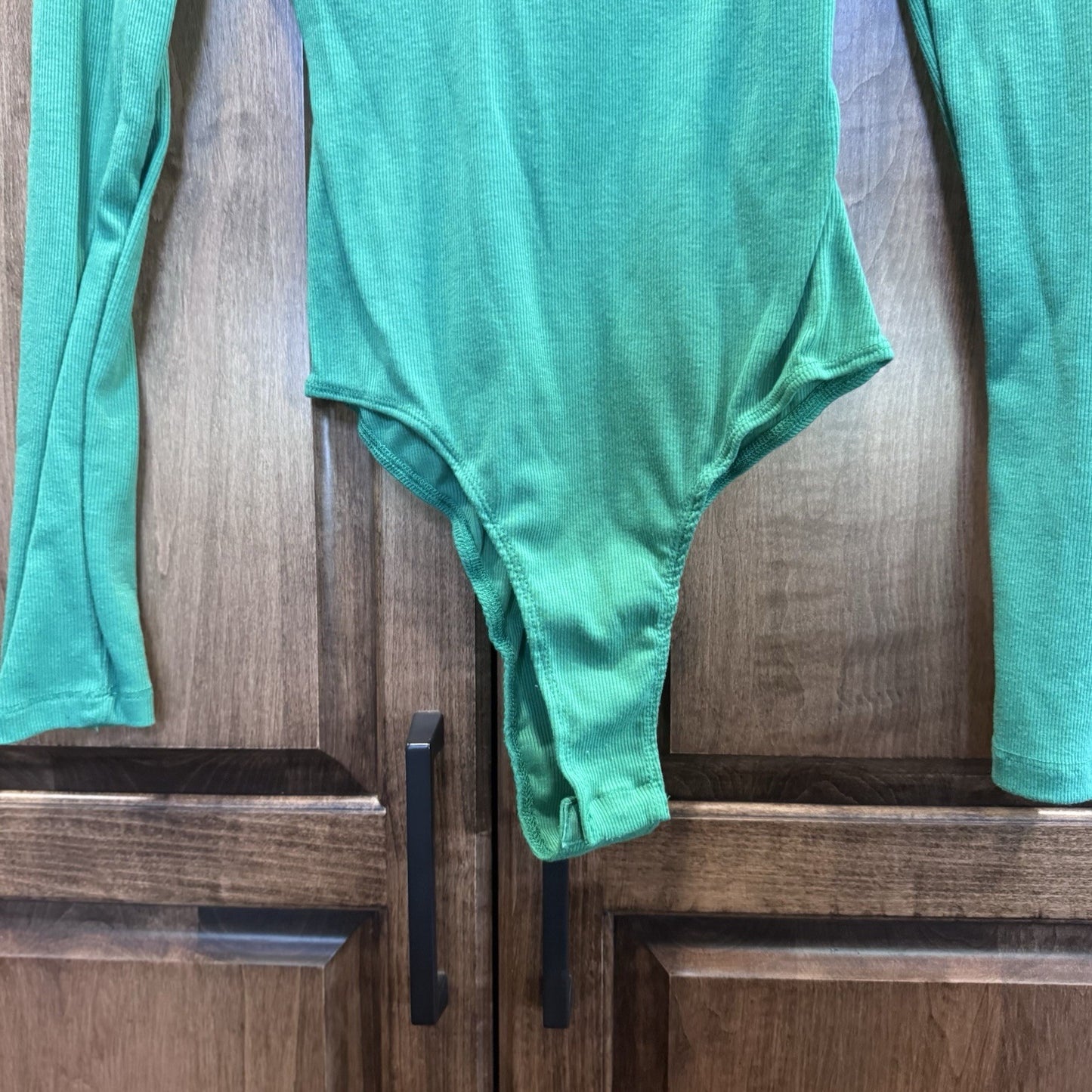 Princess Polly Green Ribbed Long Sleeve Bodysuit Size US 4 | AU 8 | EU 36