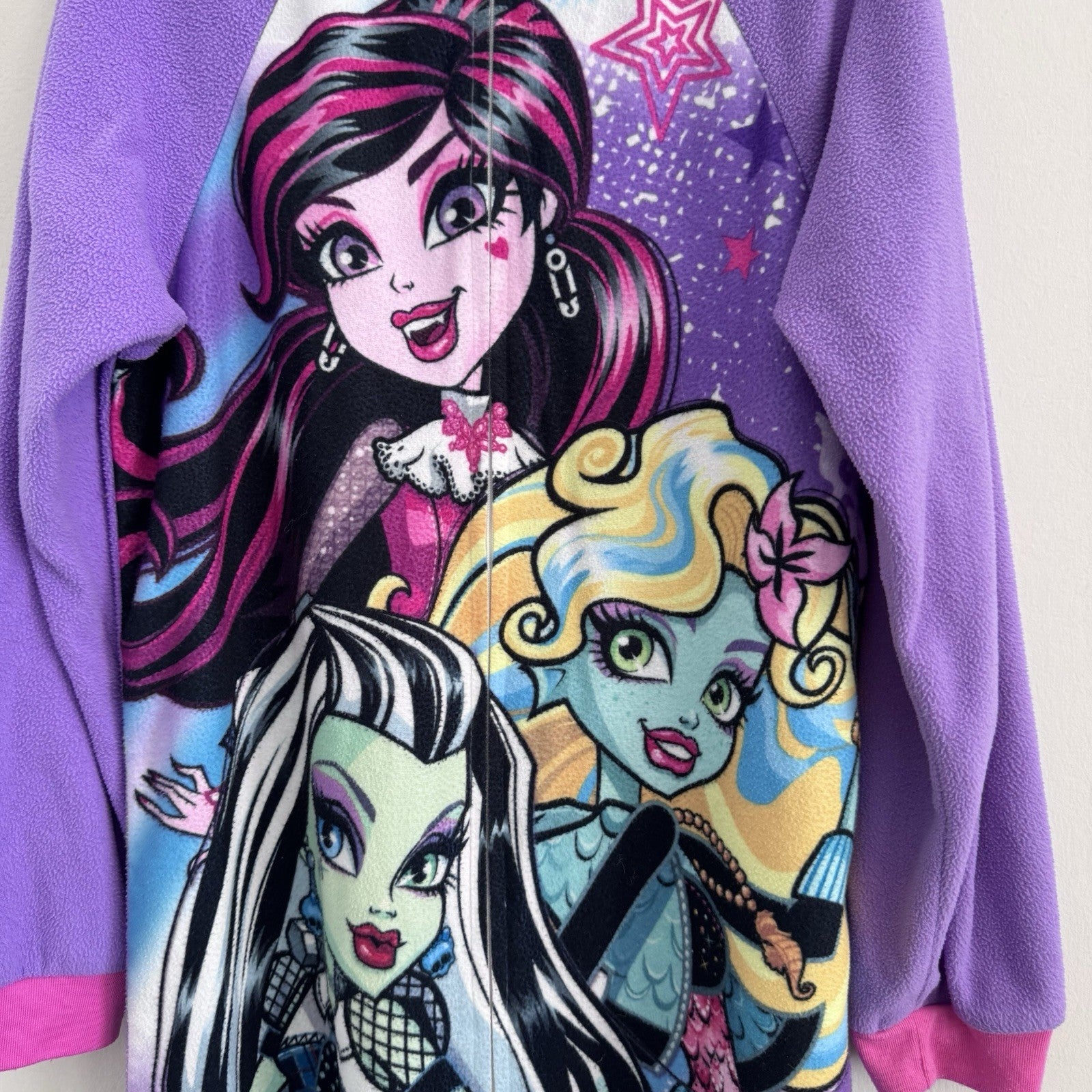 Girls Monster High Fleece One Piece Pajamas Size 10/12 Purple