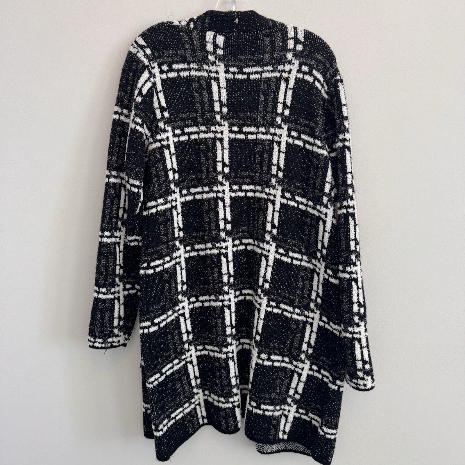 NWT Nine West Women's Large Black White Plaid Cardigan Metallic Knit AS-IS