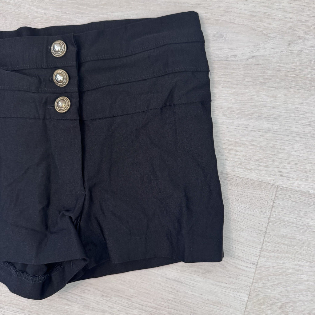 Body Central Black High Waist Sailor Shorts Gold Button Stretch Women’s S Y2K
