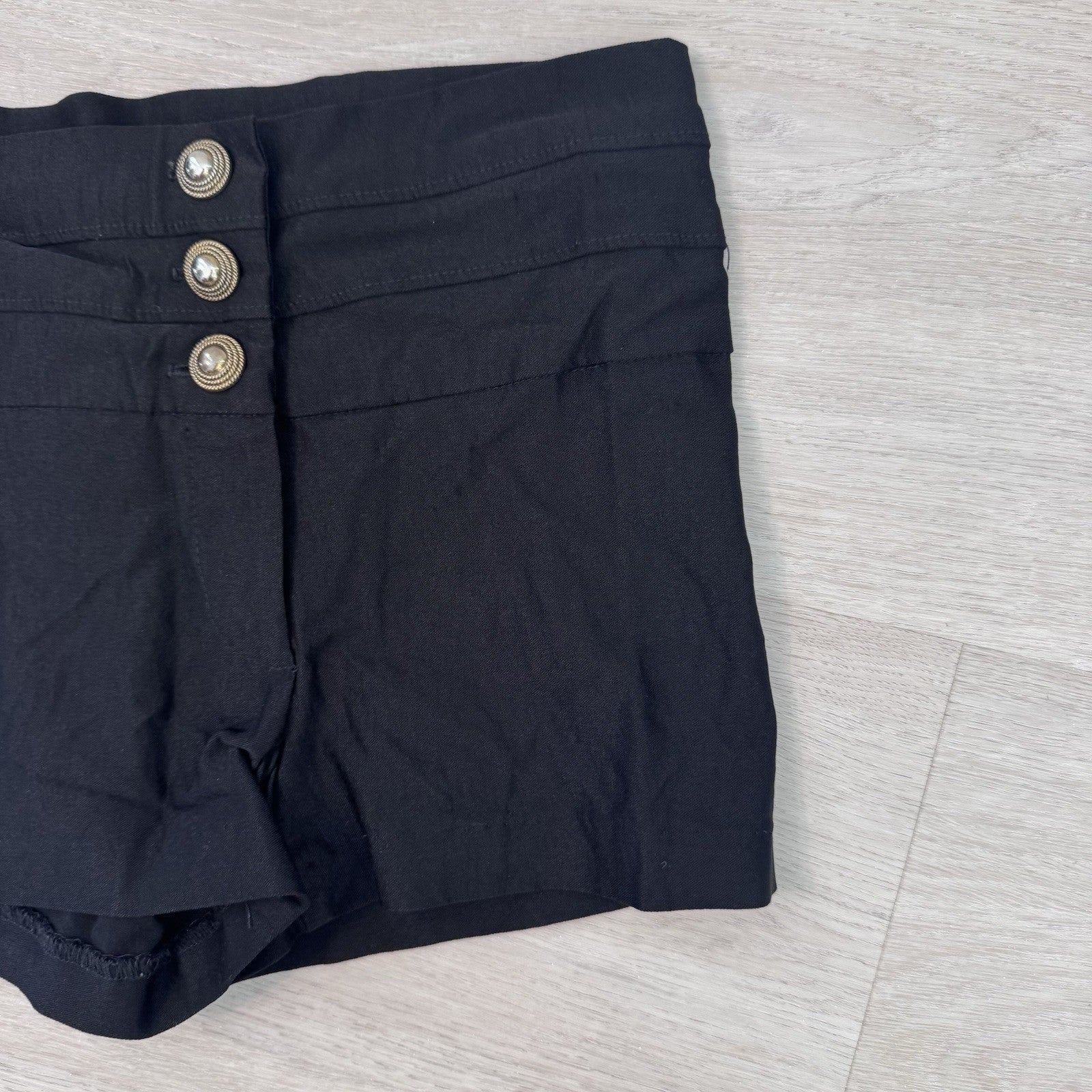 Body Central Black High Waist Sailor Shorts Gold Button Stretch Women’s S Y2K