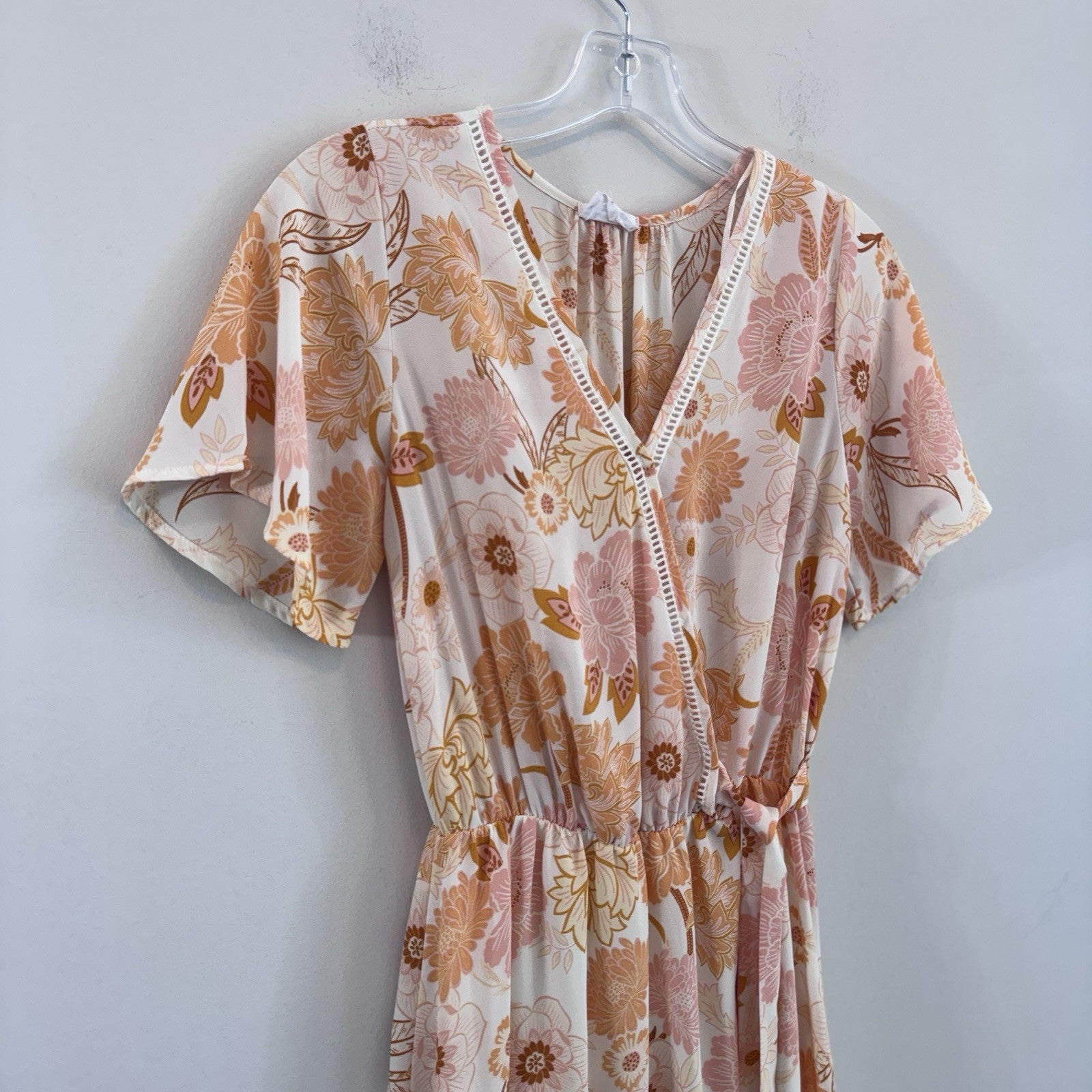 Sienna Sky Floral Wrap Dress Women’s Small Pink Peach Boho Cottage