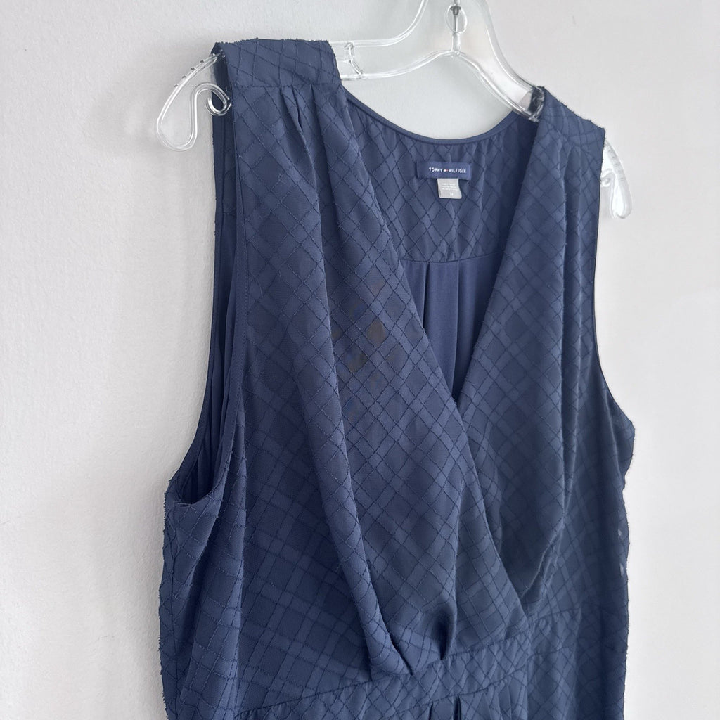 Tommy Hilfiger Navy Midi Dress 14 Sleeveless V Neck Lined