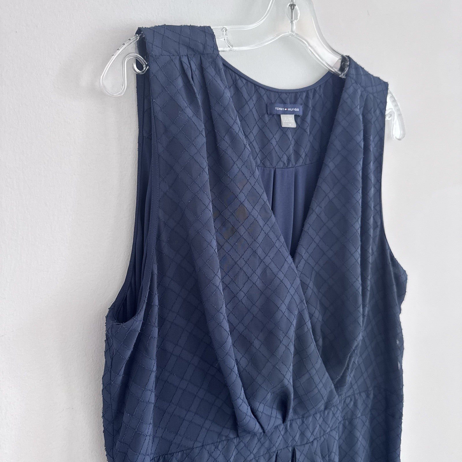 Tommy Hilfiger Navy Midi Dress 14 Sleeveless V Neck Lined