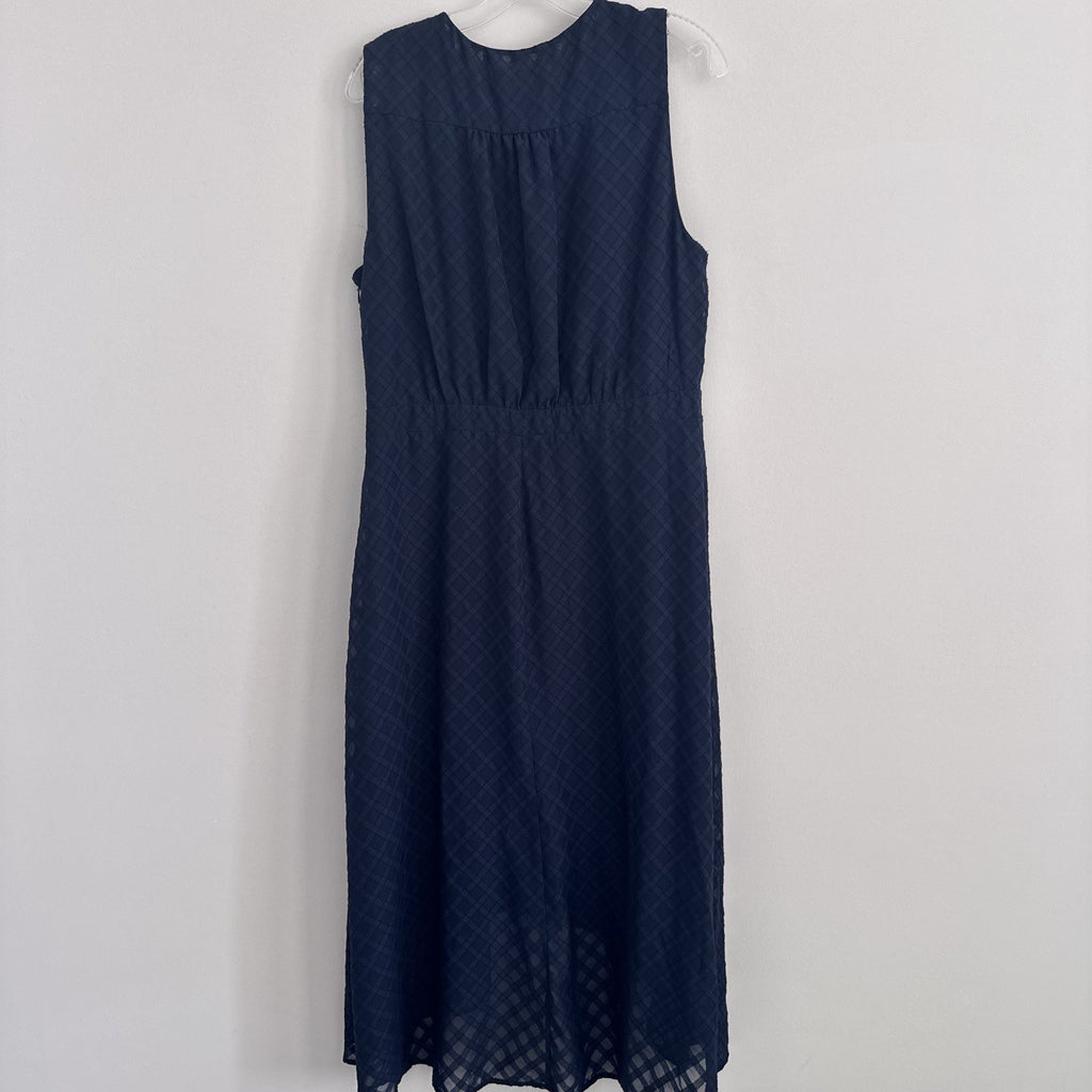 Tommy Hilfiger Navy Midi Dress 14 Sleeveless V Neck Lined