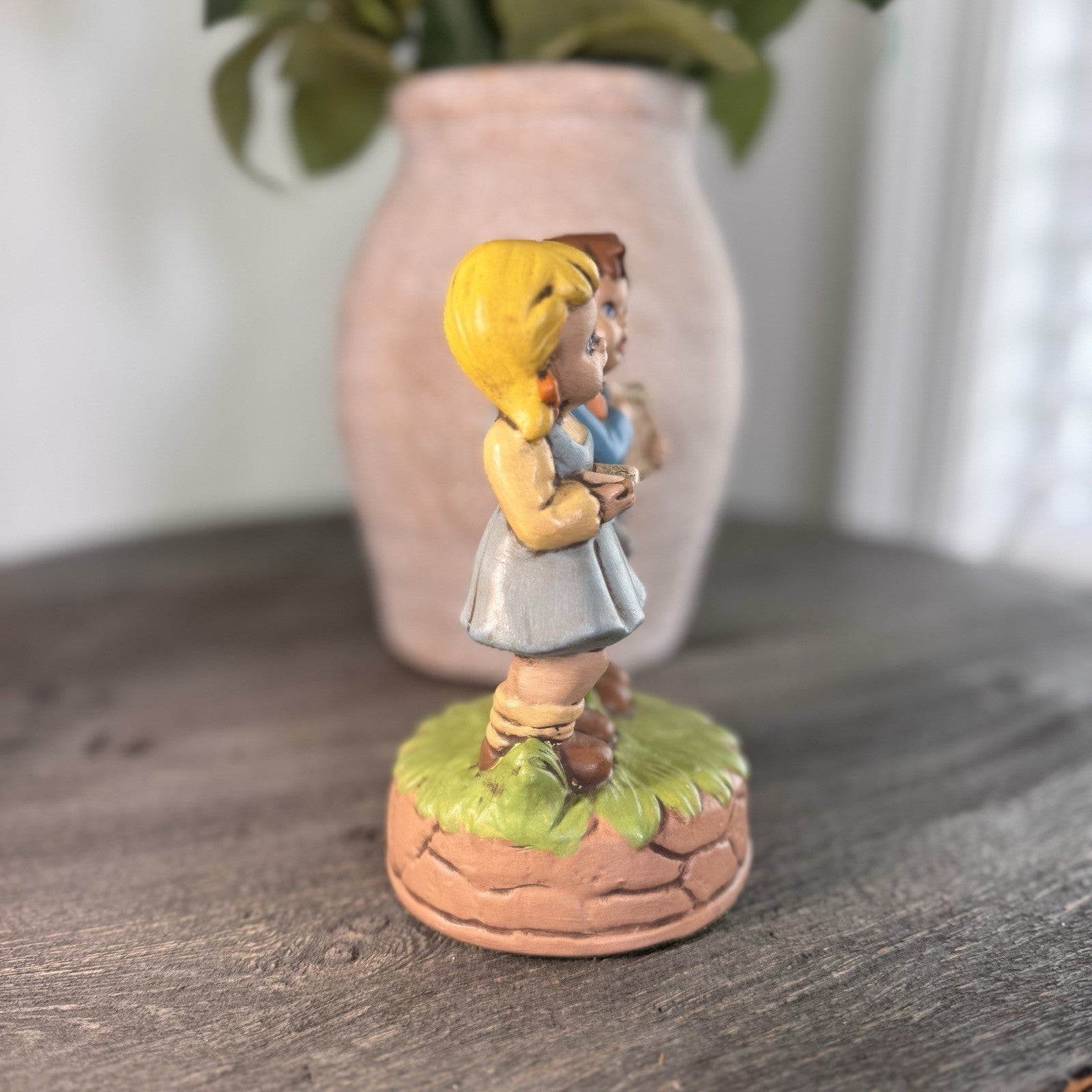Vintage Musical Figurine Boy with Harp Girl Singing Hummel Style Kitsch Decor