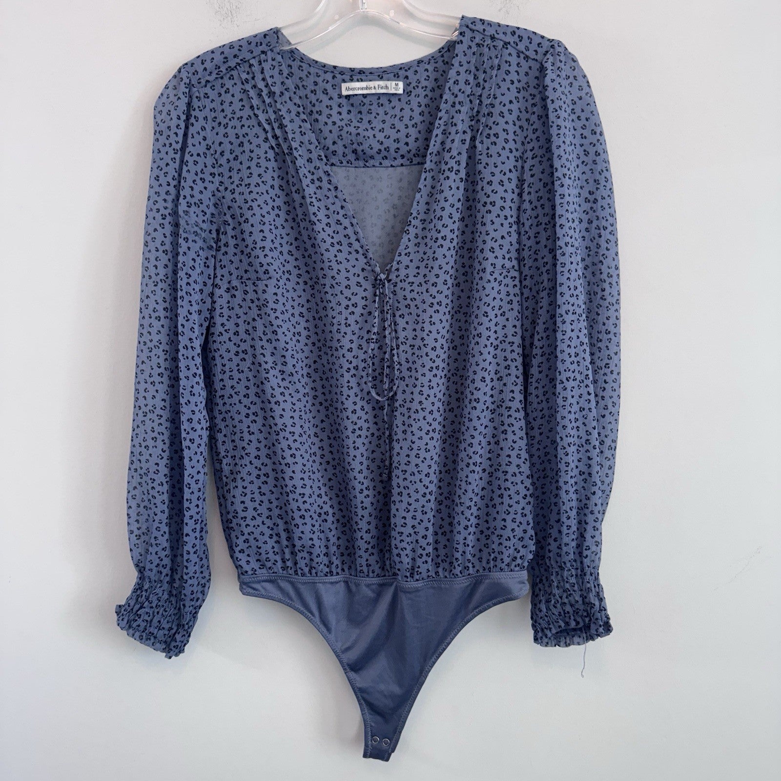 Abercrombie & Fitch Bodysuit Top M Blue Leopard Print Long Sleeve