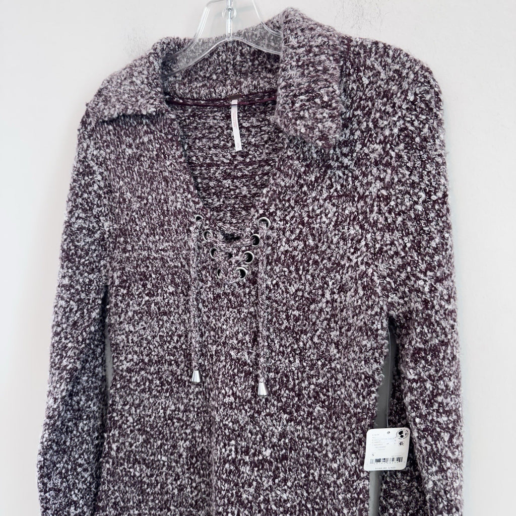 NWT Free People Sweater Dress Small Boucle Lace Up Tunic Boho Cozy Purple Womens