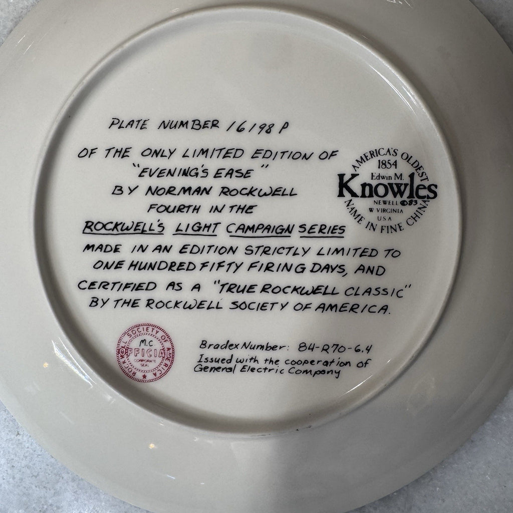 VINTAGE KNOWLES NORMAN ROCKWELL "Evening's Ease" Collector Plate LIMITED EDITION