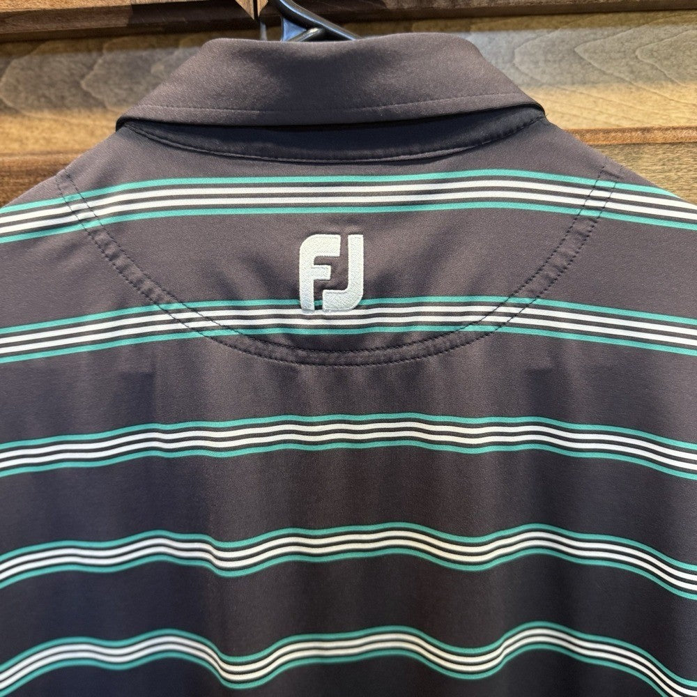 FootJoy Men's M Golf Polo – Black & Teal Striped Shirt, The Amelia Island
