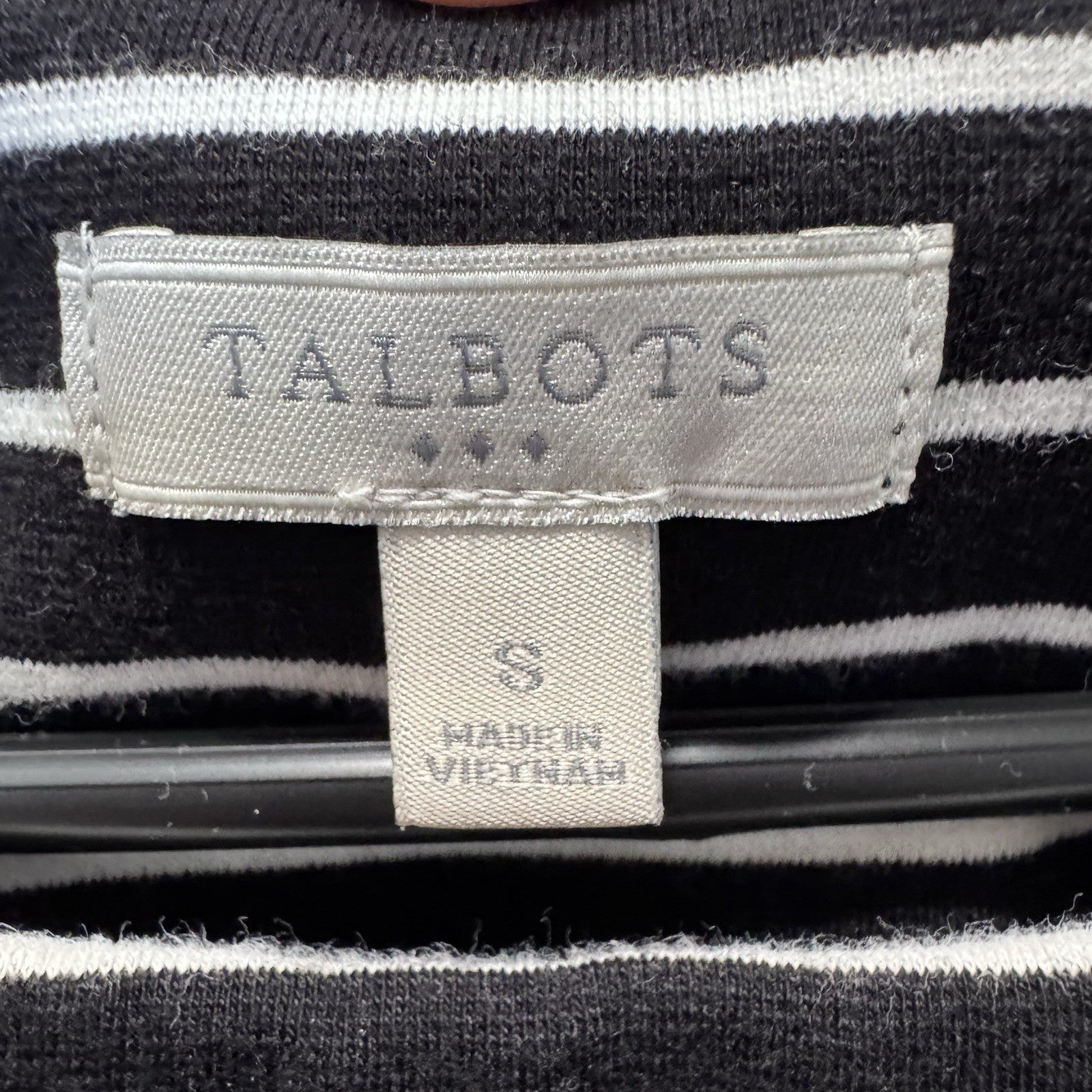Talbots Sleeveless Shift Dress Sz S Black White Stripe Cotton Blend Classic Fit