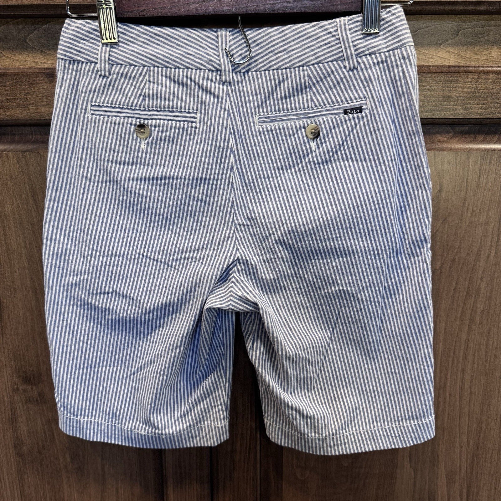 Polo Ralph Lauren Boys Seersucker Shorts Size 12 Blue White Stripe NWT $59.50