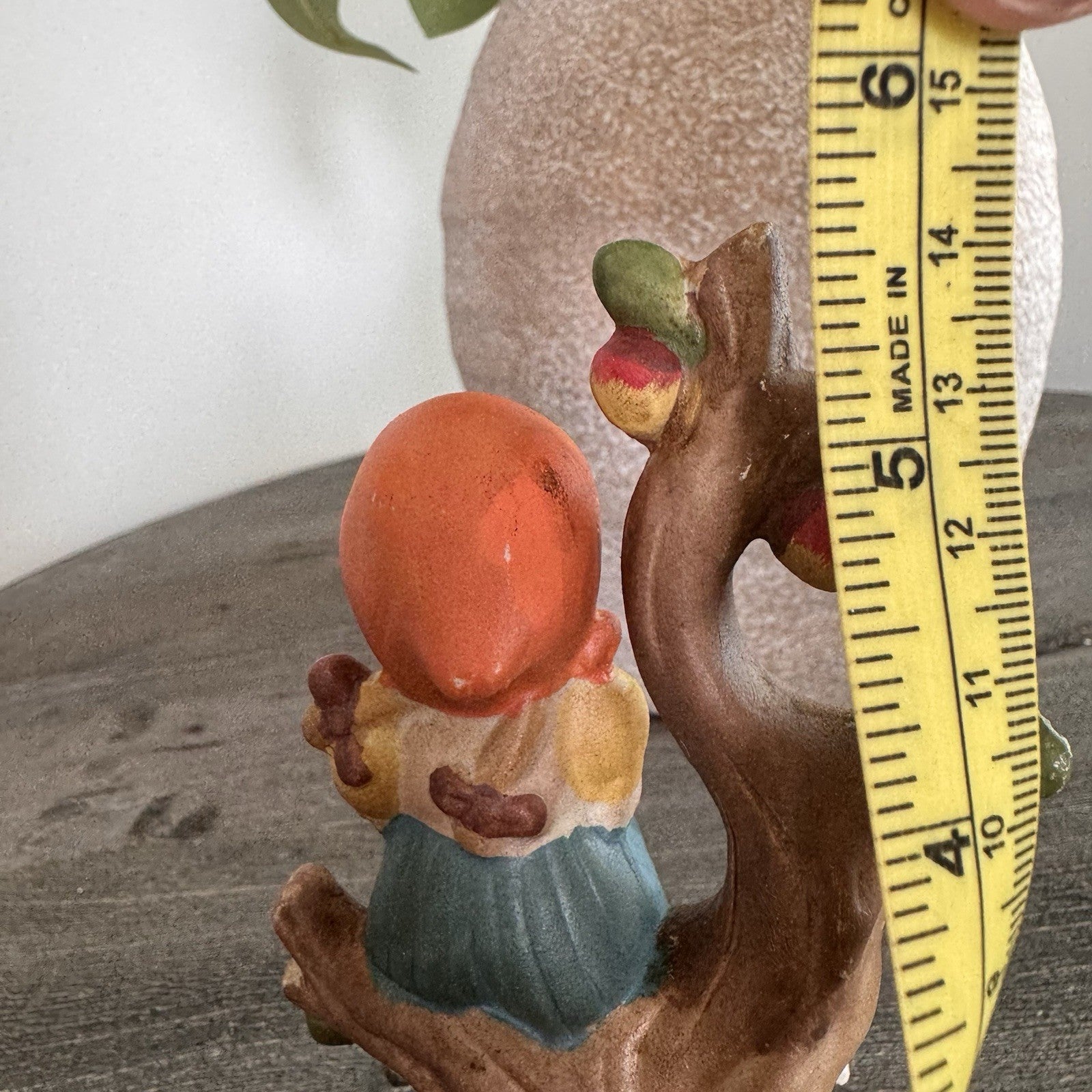 Vintage Ceramic Girl in Apple Tree Figurine with White Rabbit Hand Painted '95