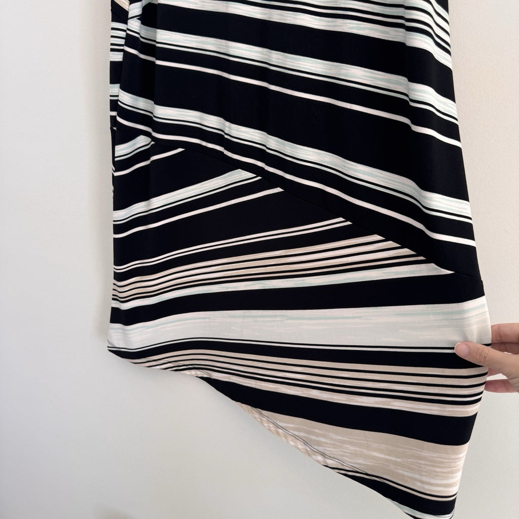 Chico’s Womens Striped Asymmetrical Long Skirt Size 2 Black Pink White