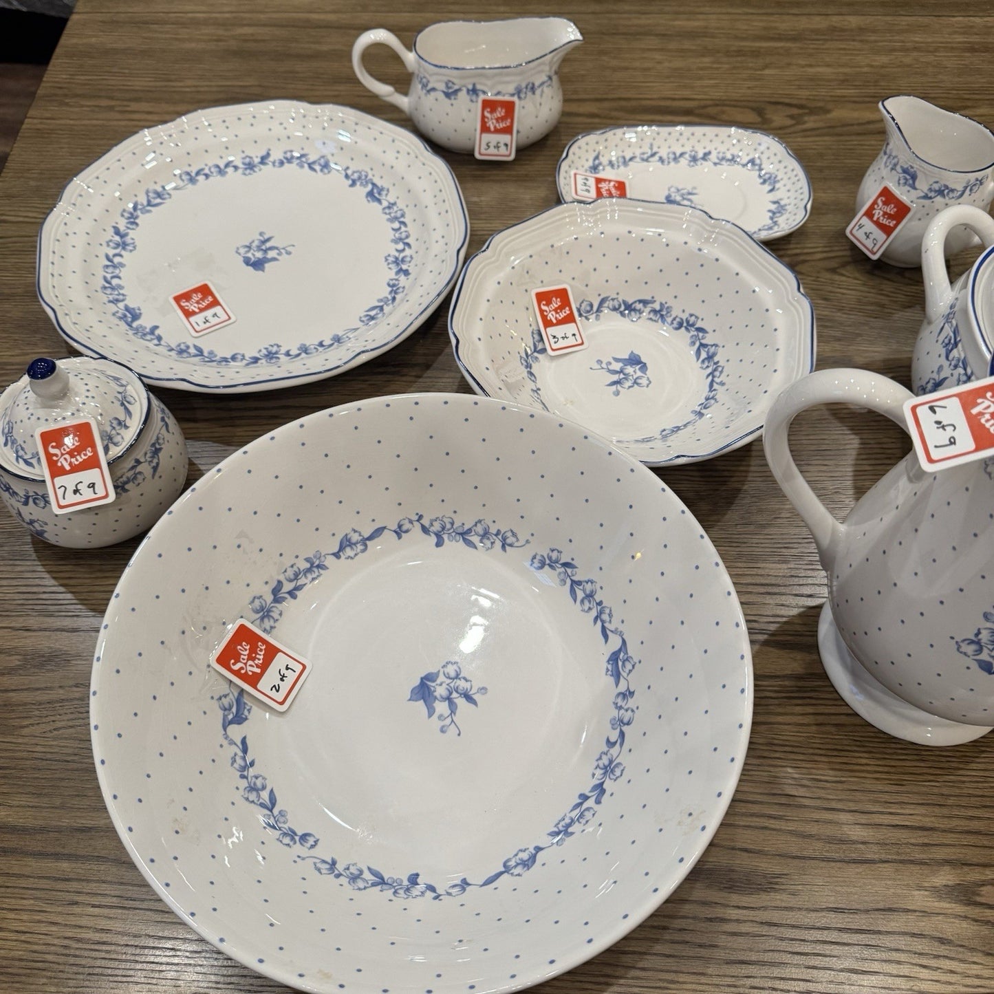 Stanhome China Co. REBECCA  "Blue Florals” Dinner Set- Plate Bowl Shaker Tea Pot