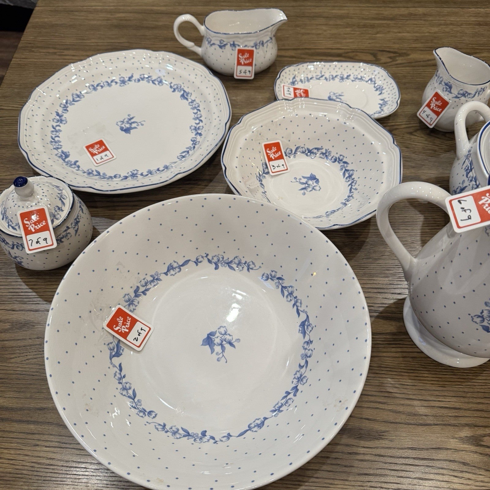 Stanhome China Co. REBECCA  "Blue Florals” Dinner Set- Plate Bowl Shaker Tea Pot