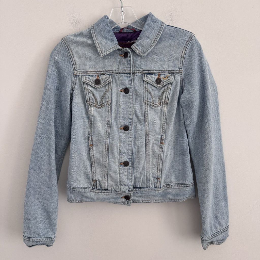 Hollister Jean Jacket Womens Medium Light Wash Distressed Trucker Denim Y2k VTG