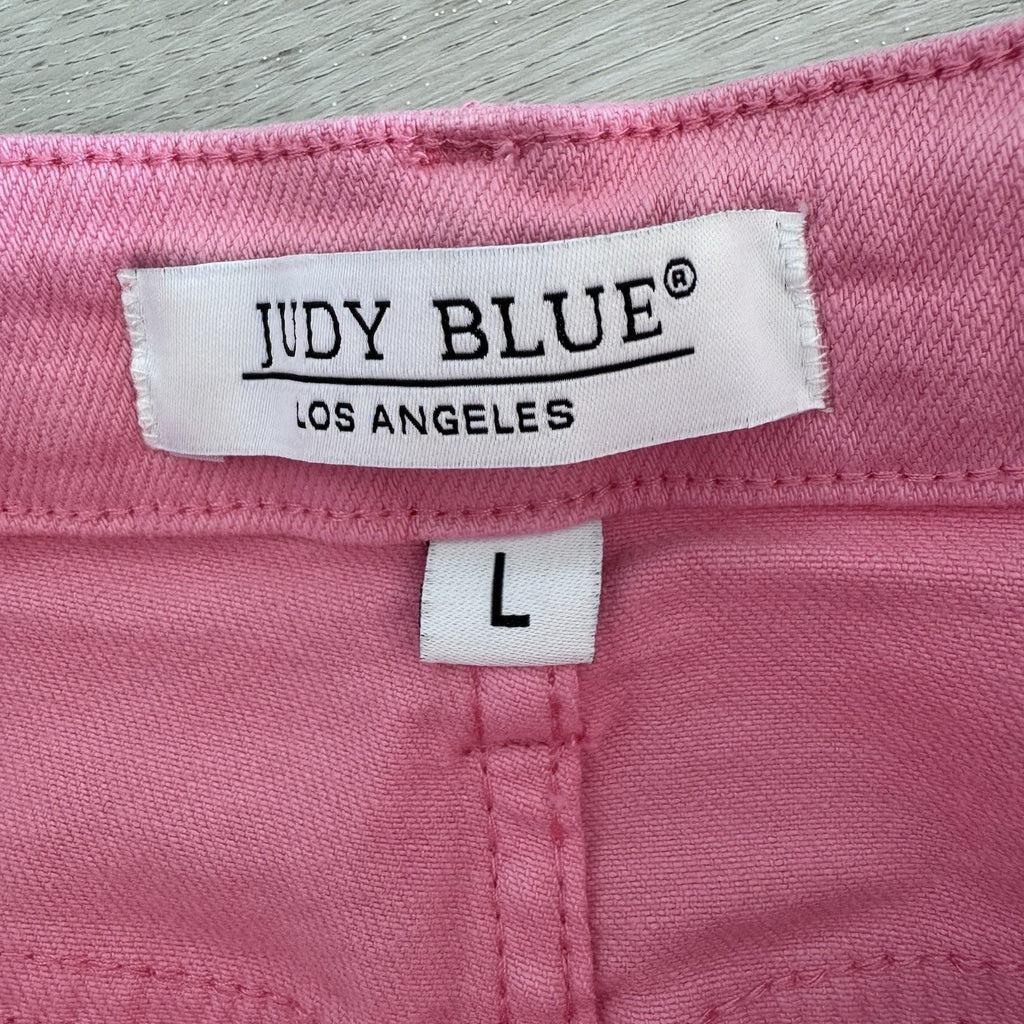 Judy Blue Pink Denim Shorts L Garment Dyed Stretch