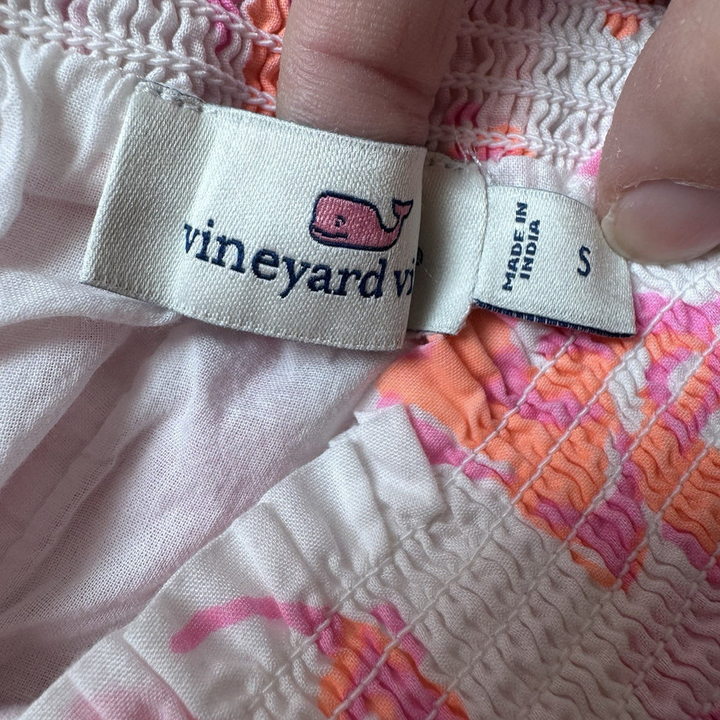 Vineyard Vines Floral Shorts Pink Orange Smocked Waist Cotton Women Small