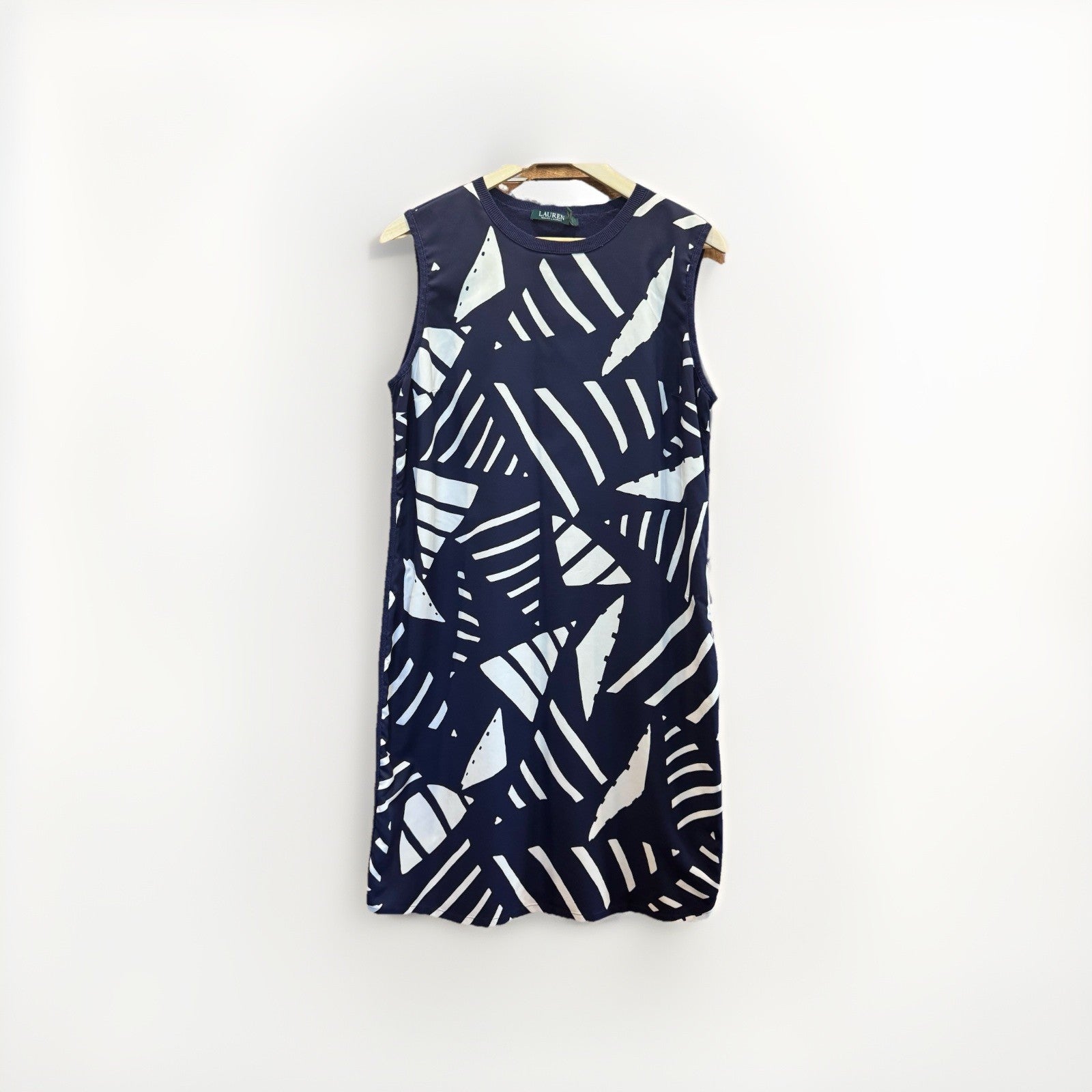 Lauren Ralph Lauren Sleeveless Abstract Print Shift Dress Navy White Size L
