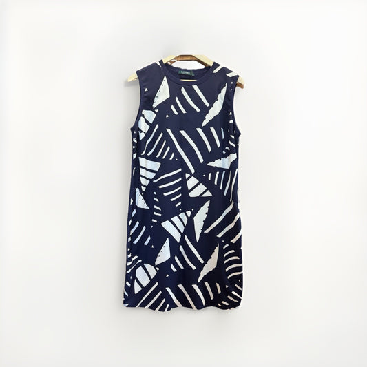 Lauren Ralph Lauren Sleeveless Abstract Print Shift Dress Navy White Size L