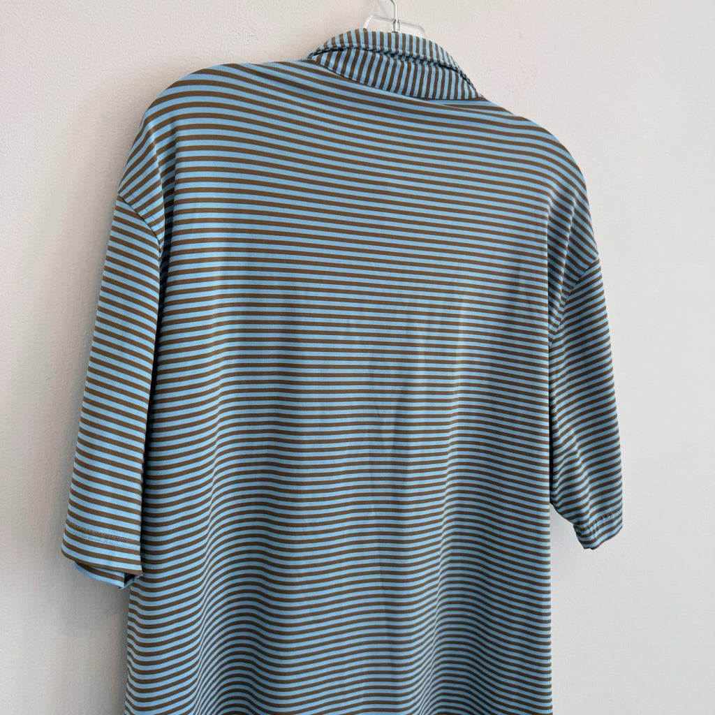 Peter Millar Summer Comfort Polo Shirt Mens Large Blue Brown Striped Golf