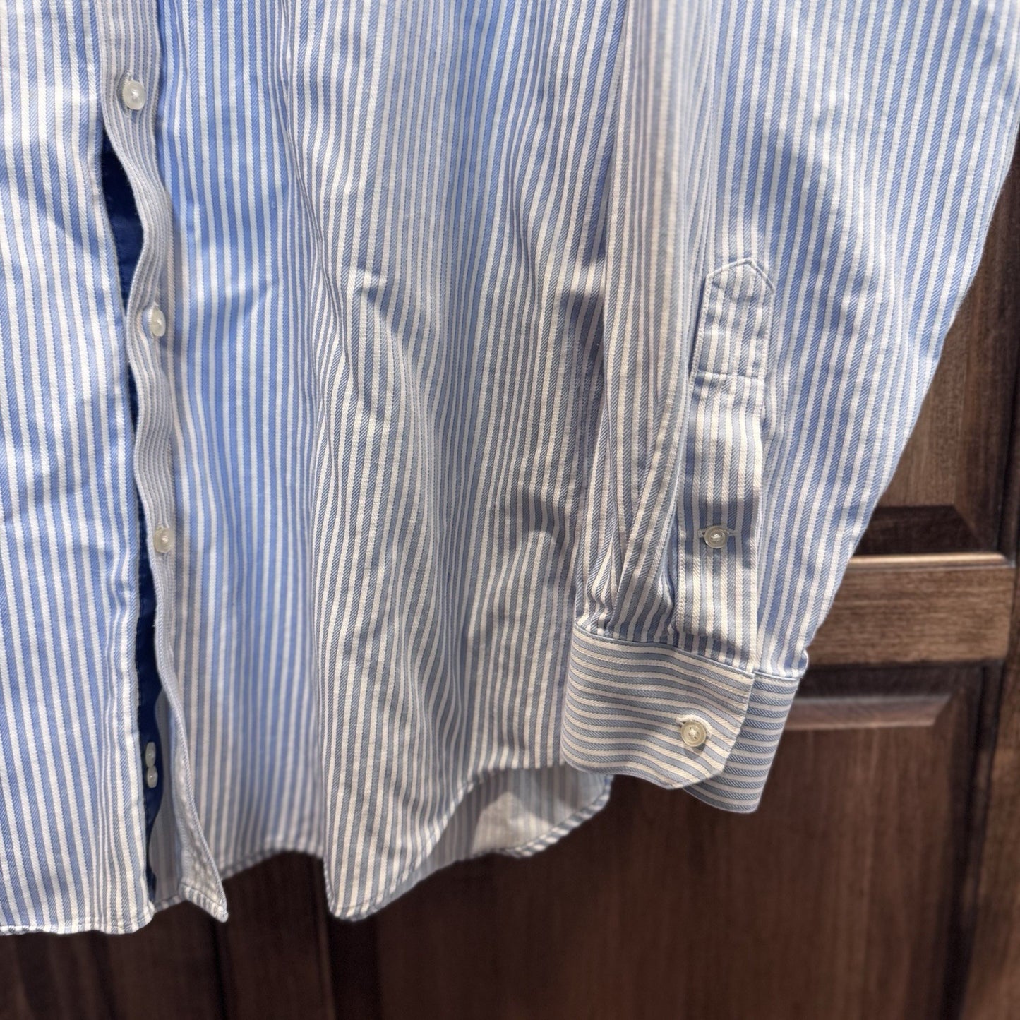 Paul Fredrick Men’s Dress Shirt 17-36 Tailored Fit Blue White Stripe