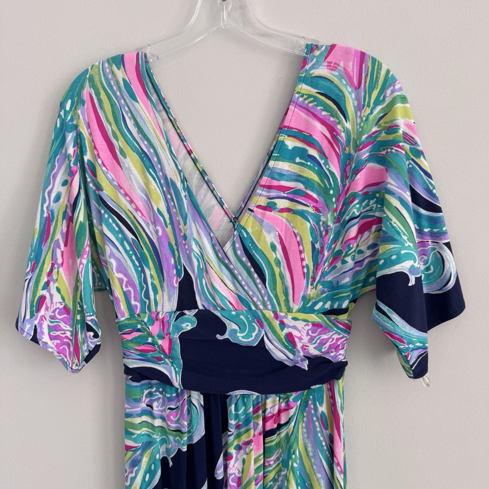 Lilly Pulitzer Maxi Dress S Blue Pink Green Wrap V Neck Resort